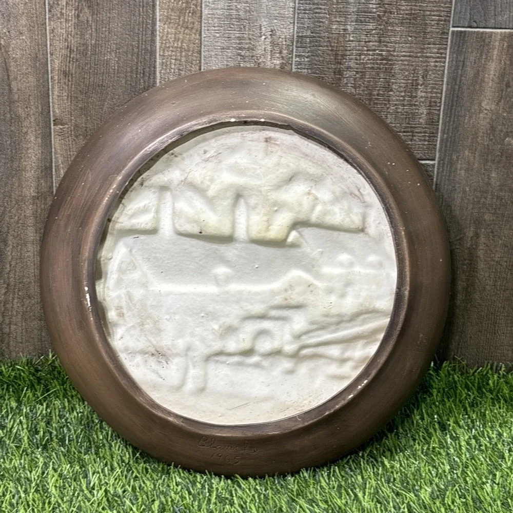 Vintage MCM Chalkware Farmhouse Cottage Wall Plaque 3D Relief Rustic Decor